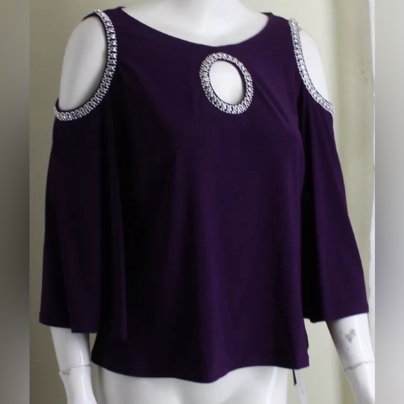 MSK bling deep purple dressy keyhole rhinestone top Size XL - Picture 1 of 5